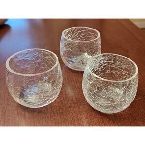 Set of 3 Crackle Glass Votive Candle Holders Unbranded